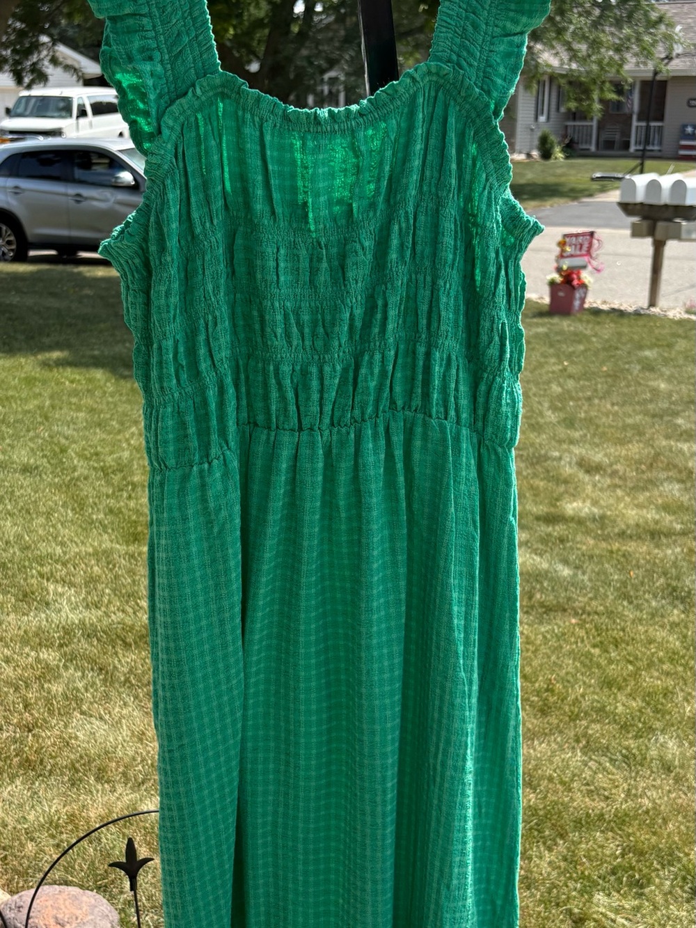 NWT Maurices Green gingham Smocked Midi Dress size large